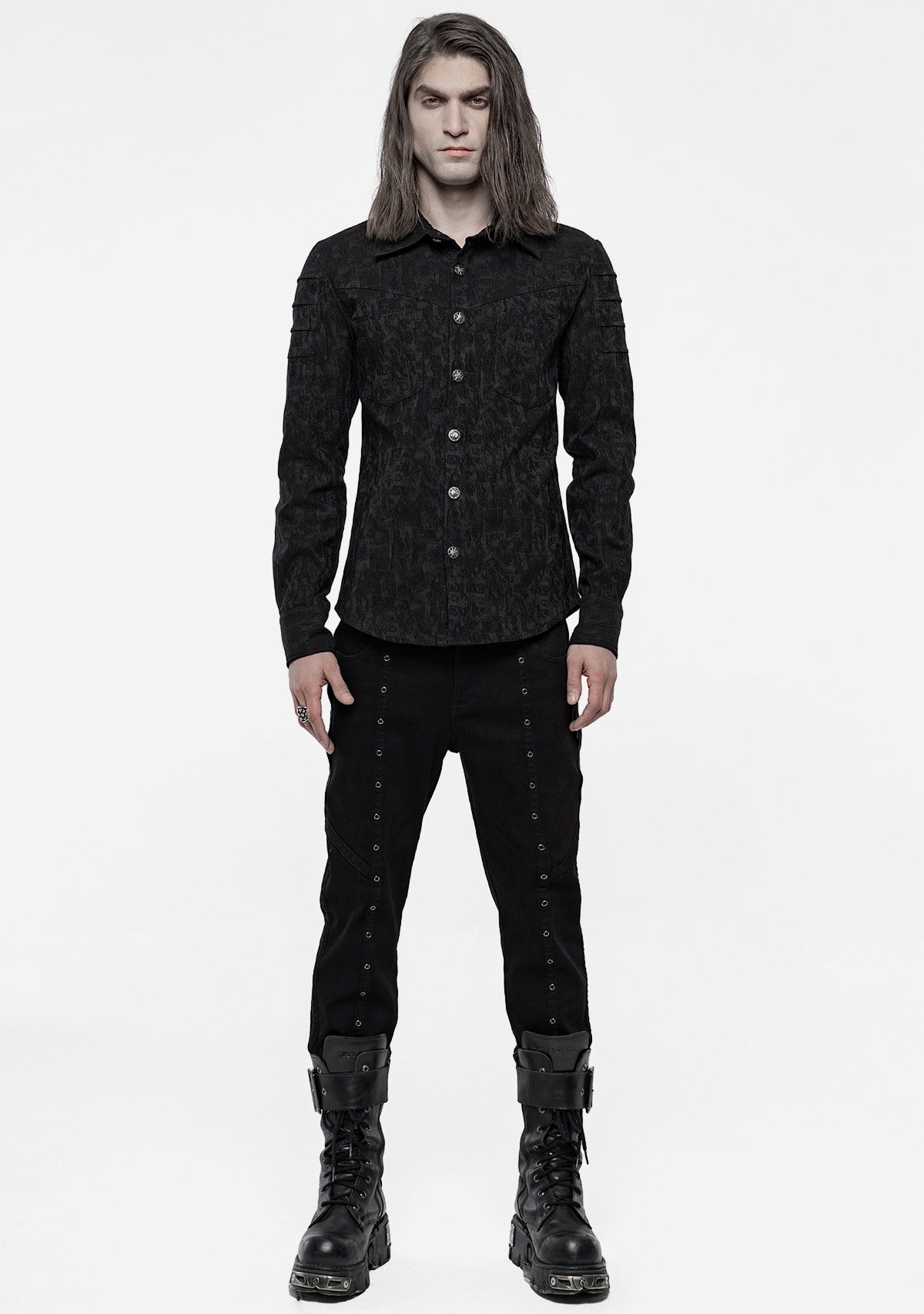 Elastic Jacquard Punk Long Sleeve Shirt