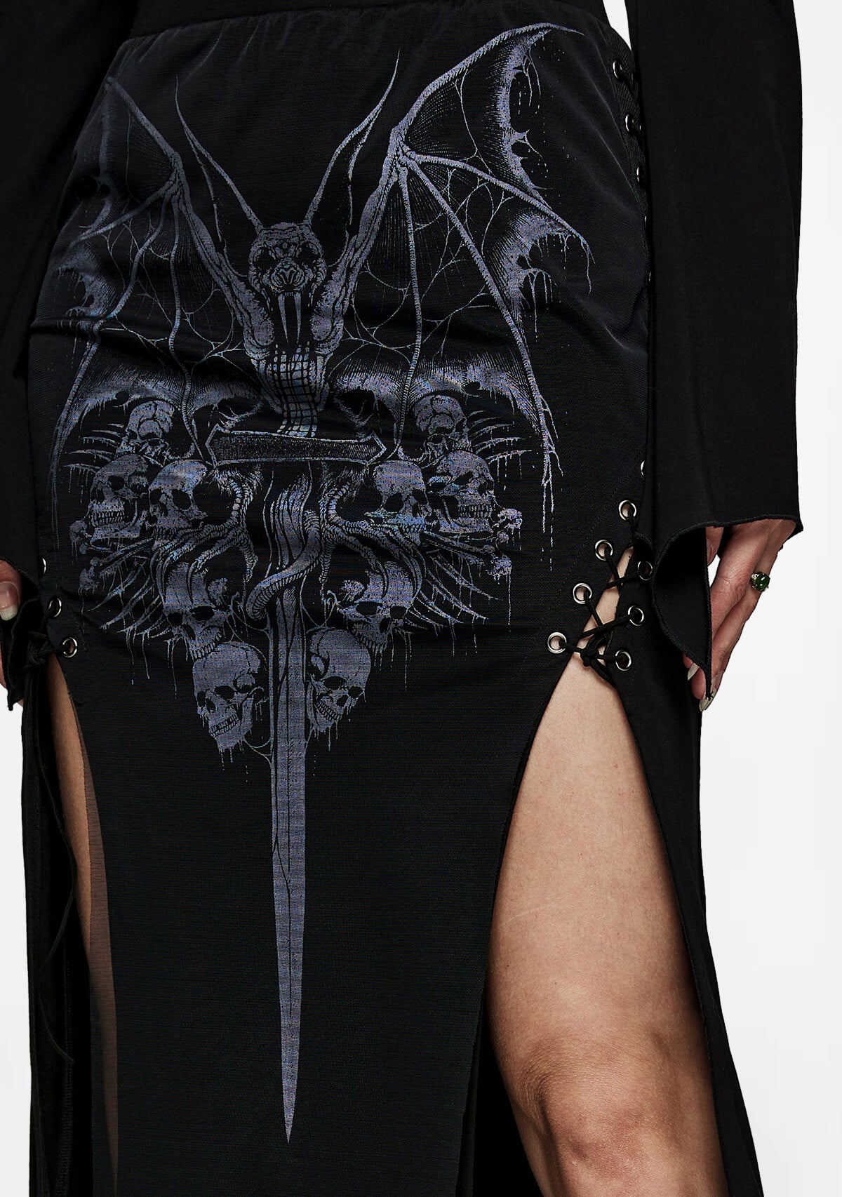Gothic Skull Printed Maxi Skirt