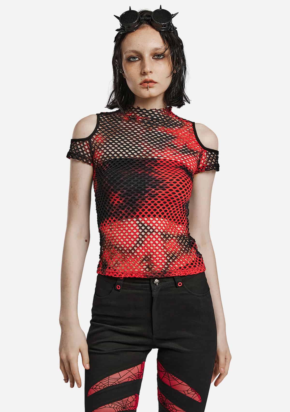 Punk Red Tie-Dyed Mesh Tee