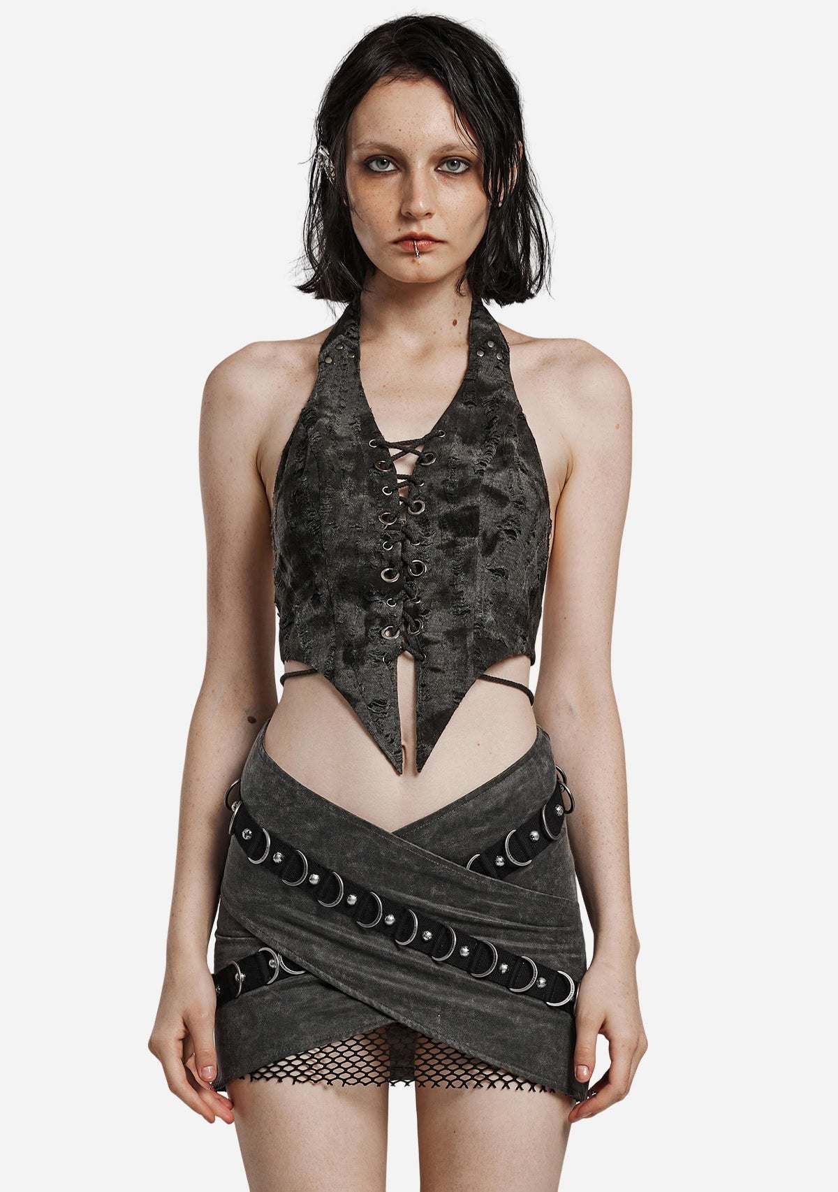 Gothic Tattered Halter Corset Top