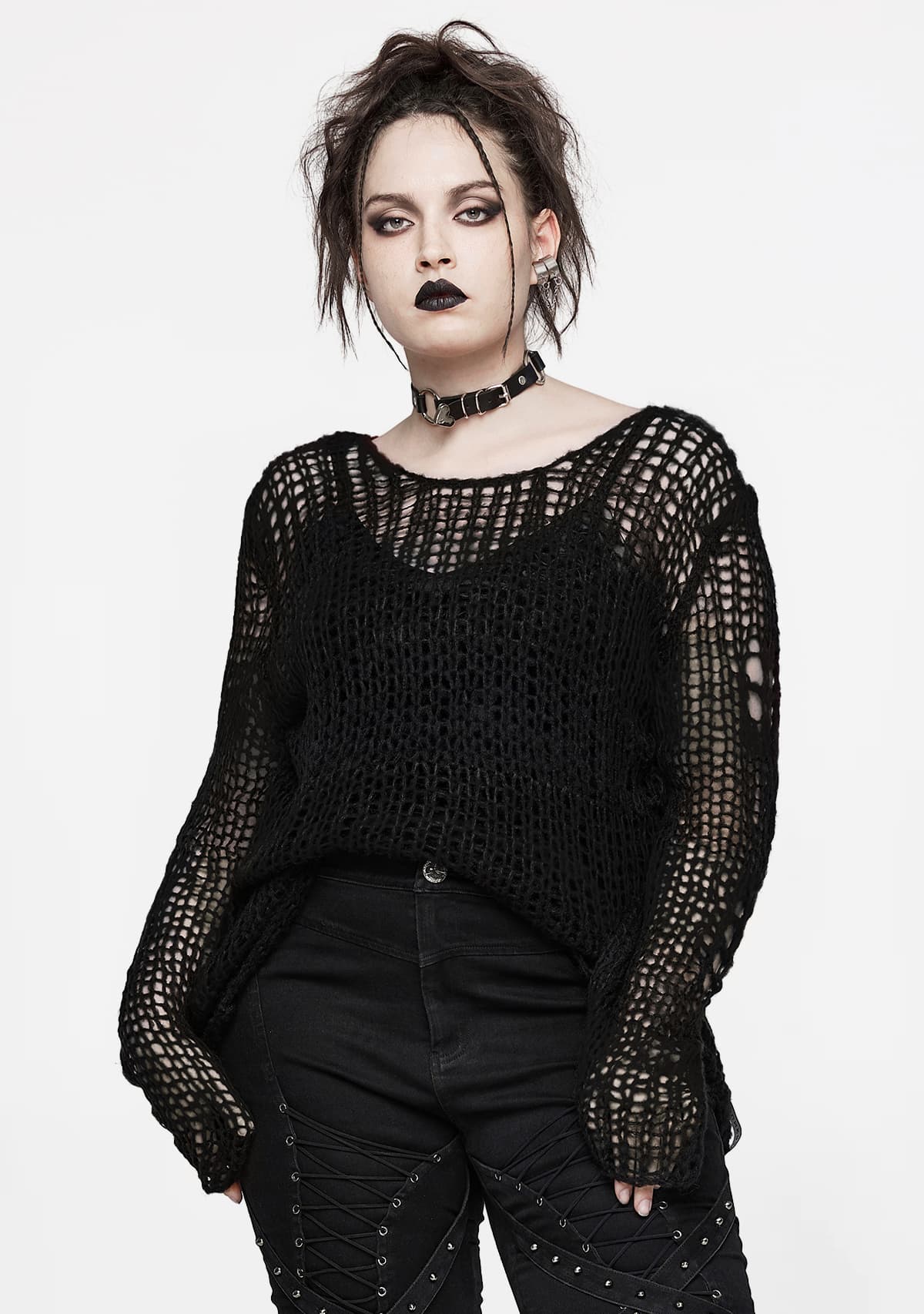 Plus Size Punk Decayed Pullover Sweater - Black