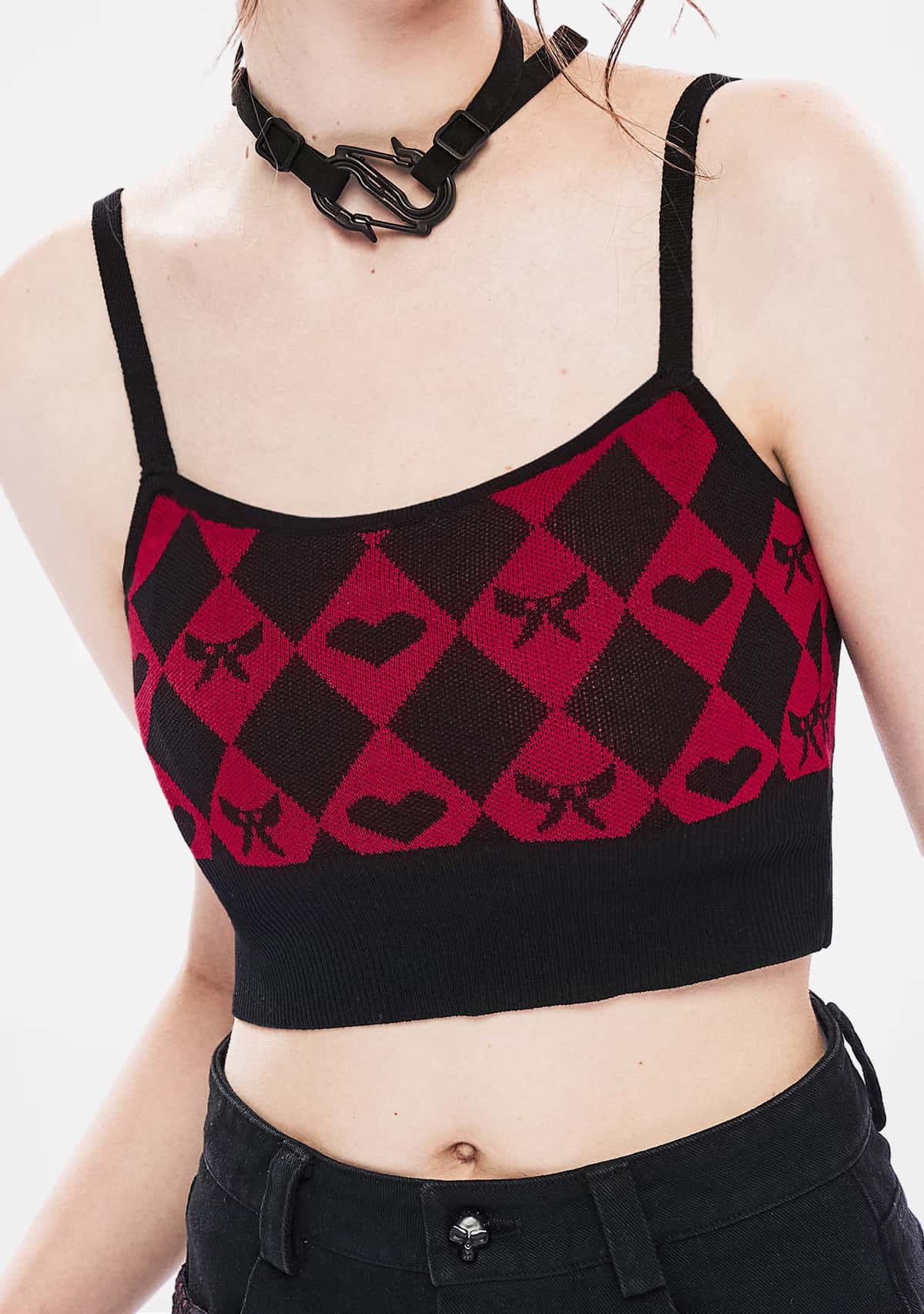 Gothic Crimson Embrace Diamond-Pattern Vest