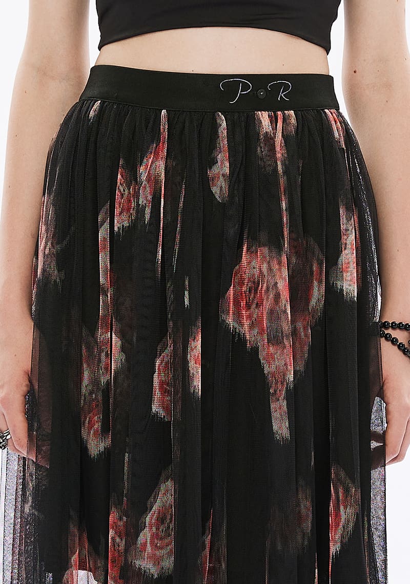 Gothic Vintage Floral Sheer Mesh Maxi Skirt