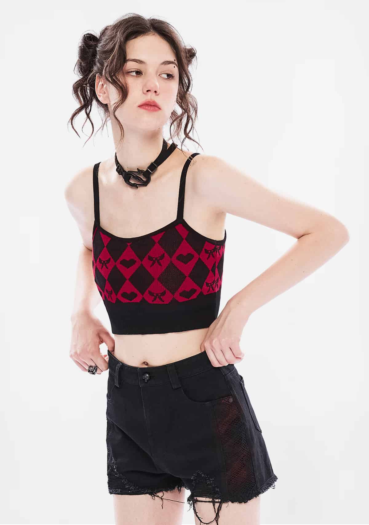 Gothic Crimson Embrace Diamond-Pattern Vest