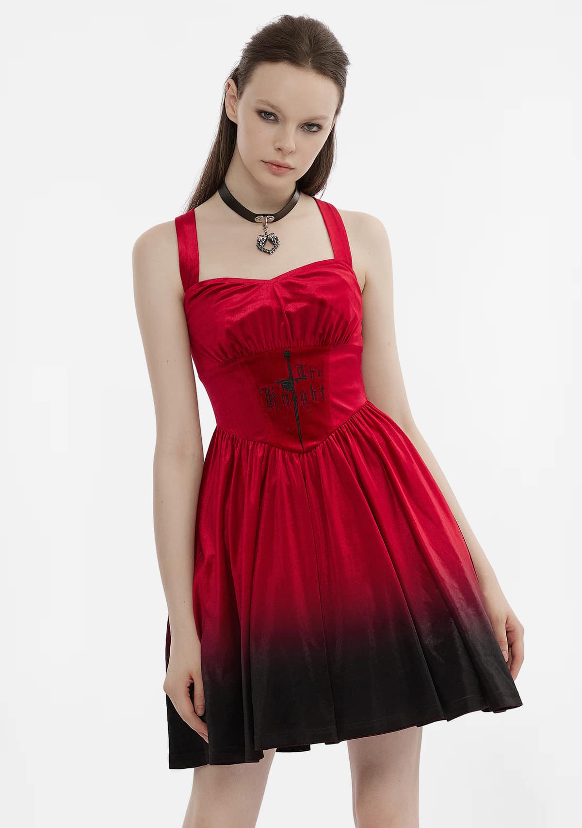 Gothic The Knight Embroidered Gradient Slip Dress