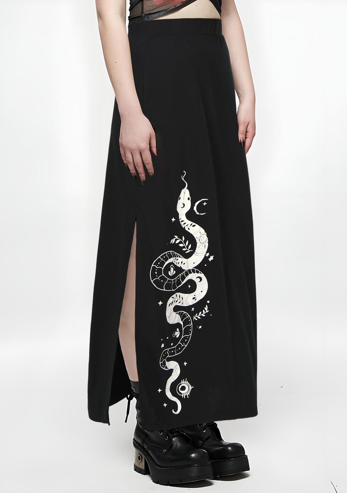 Gothic Side Slit Printed High-Waisted Skirt