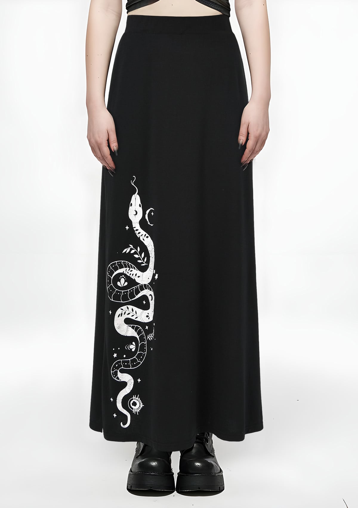Gothic Side Slit Printed High-Waisted Skirt