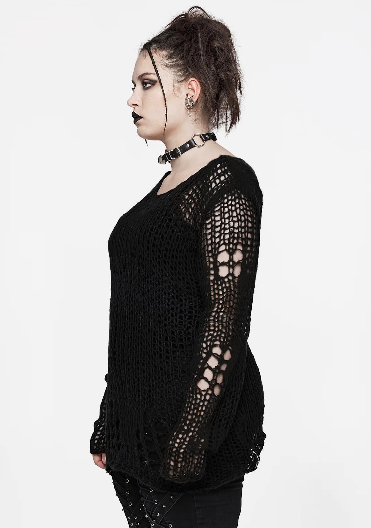 Plus Size Punk Decayed Pullover Sweater - Black