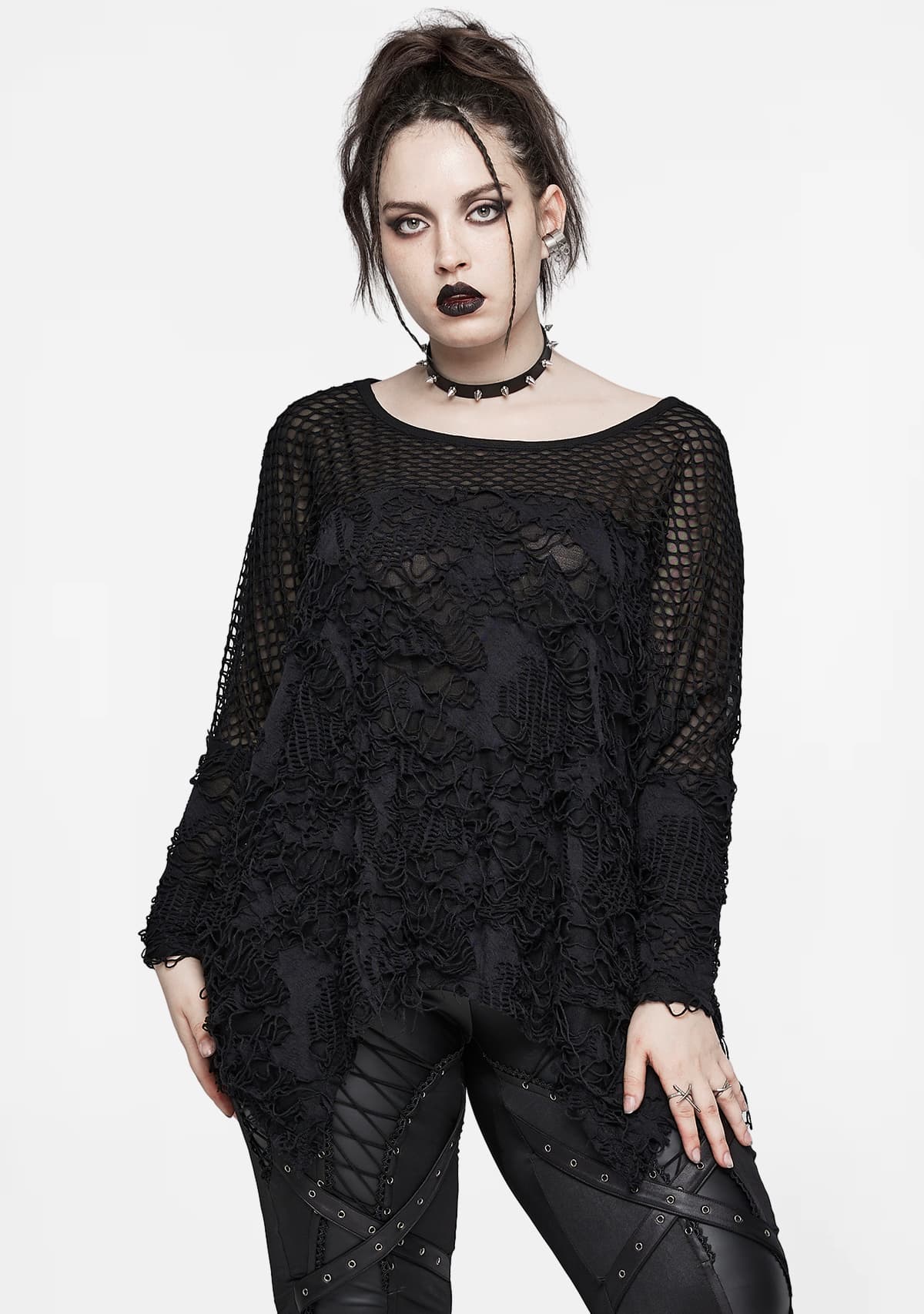 Goth Plus Size Ragged Mesh T-Shirt