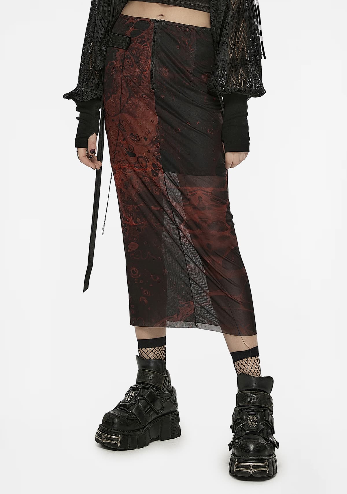 Gothic Crimson Veins Gauze Maxi Skirt