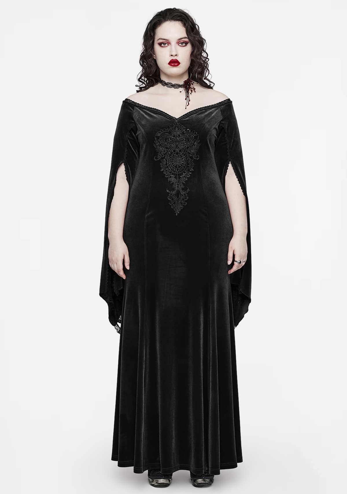 Goth Velvet V-neck Plus Size Dress