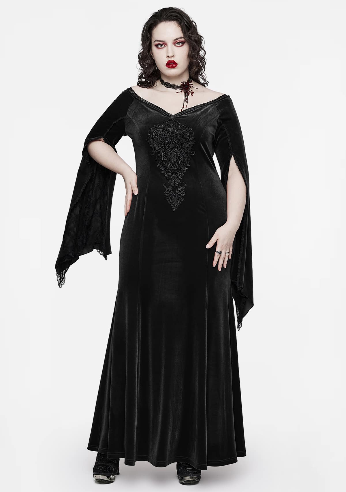 Goth Velvet V-neck Plus Size Dress
