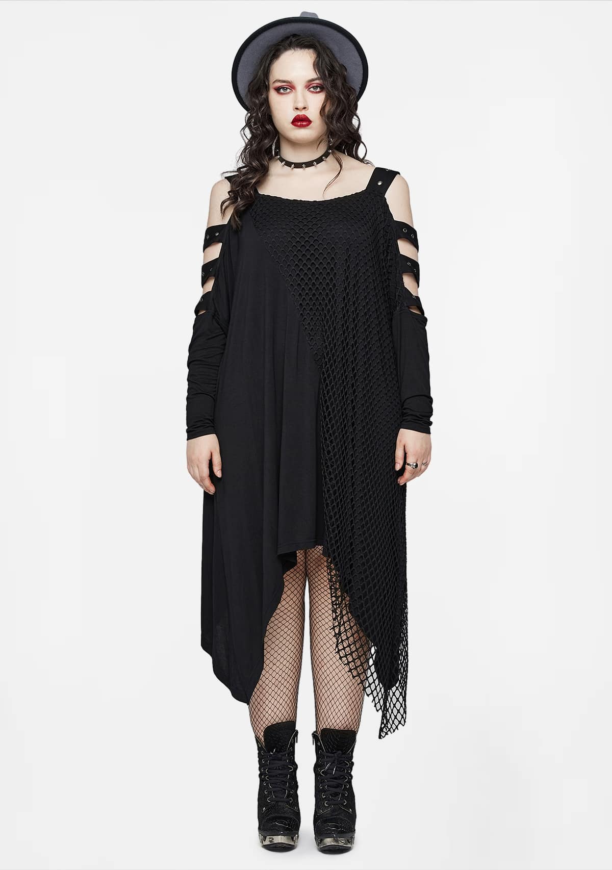 Plus Size Cut-Out Mesh Gothic Dress