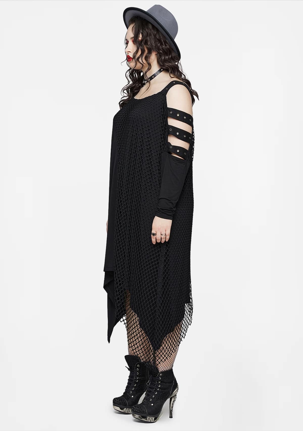 Plus Size Cut-Out Mesh Gothic Dress