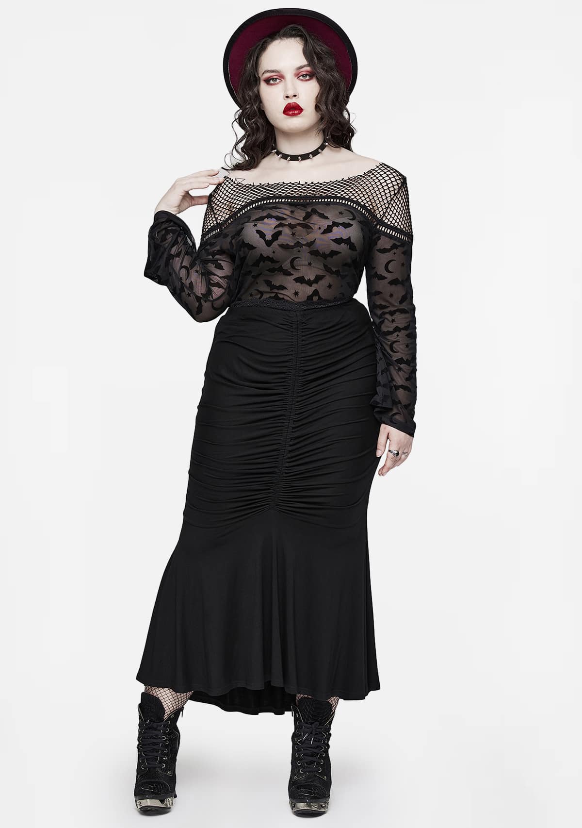Goth Plus Size Stretch Smocked Skirt