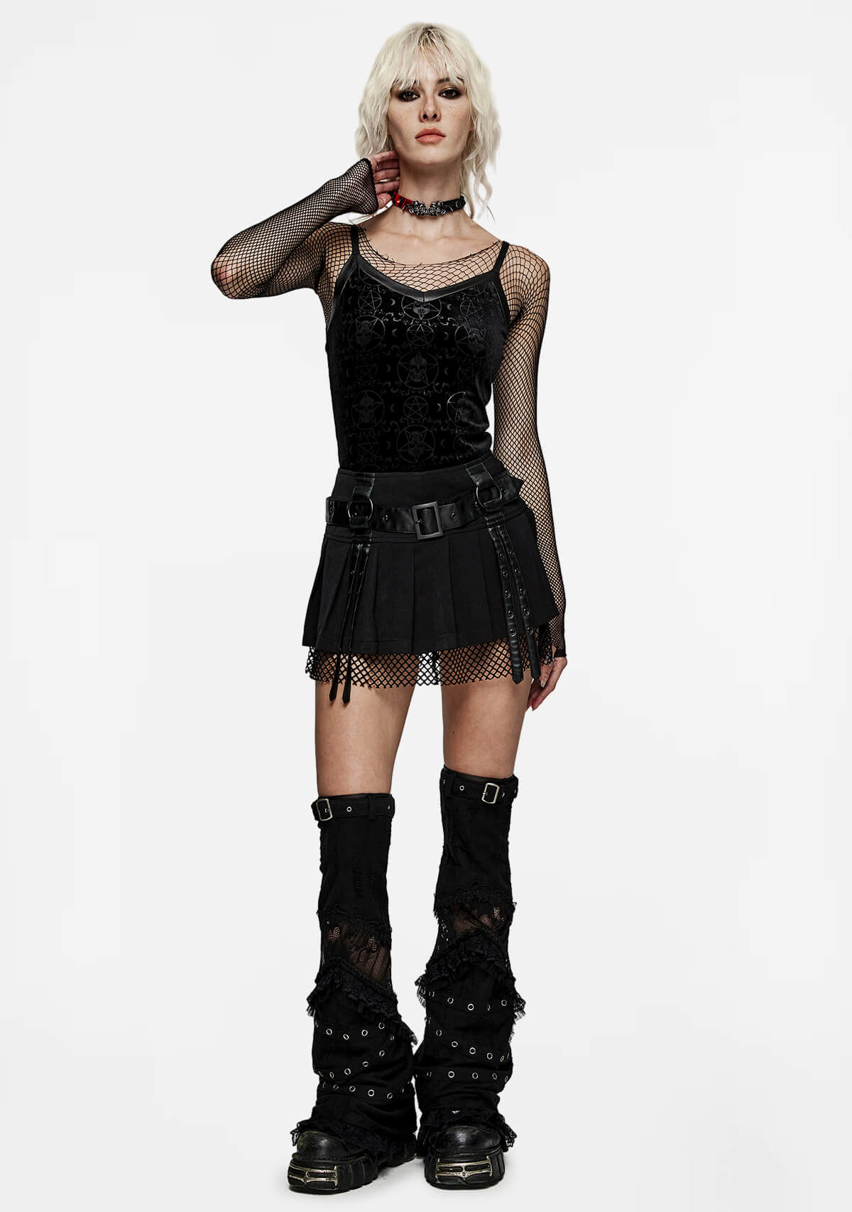 Black Punk Decadent Pleated Mini Skirt