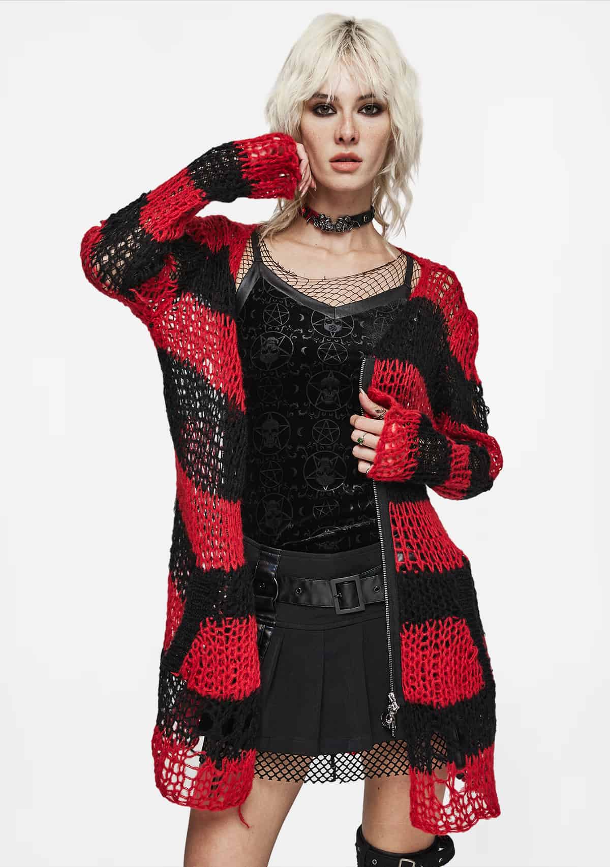 Women's Punk Striped Ripped Knitted Cardigan
