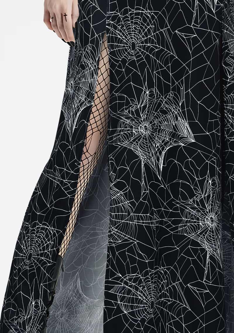 Gothic Spider Web Motif Maxi Skirt