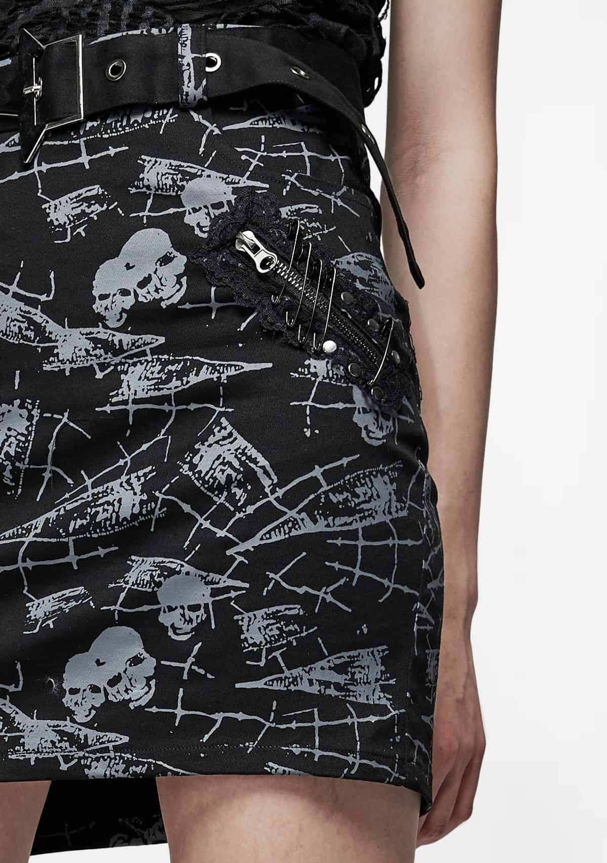 Gothic Skull Print Denim Skirt