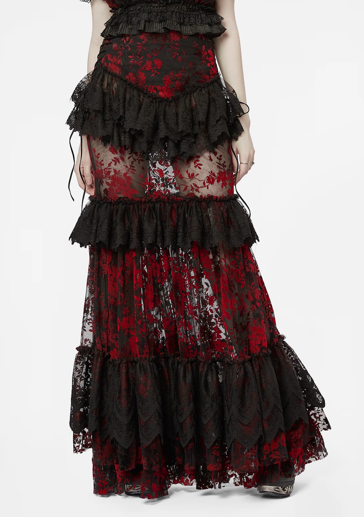 Gothic Red Flocked Lace Skirt