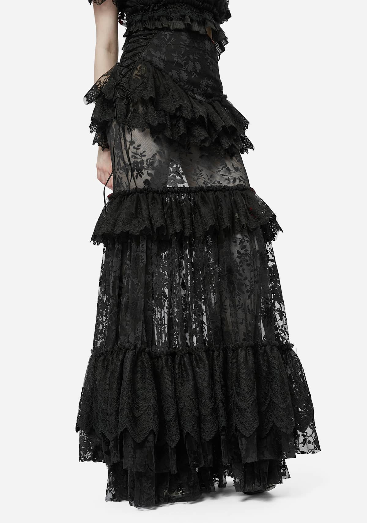 Gothic Black Flocked Lace Skirt