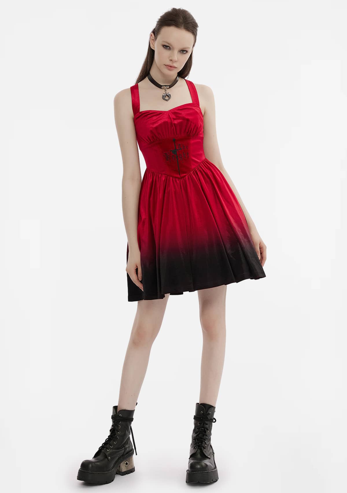 Gothic The Knight Embroidered Gradient Slip Dress