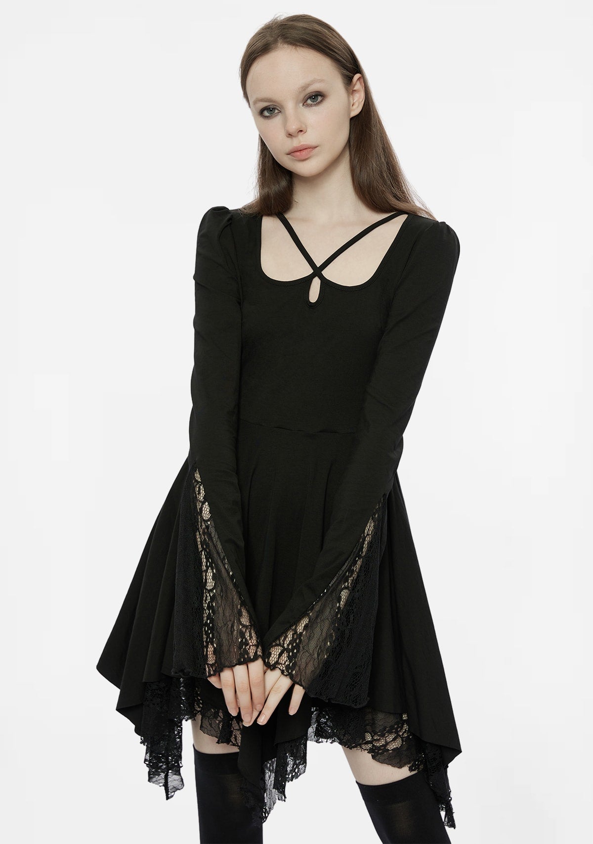 Gothic Flared Lace Cuff Dress