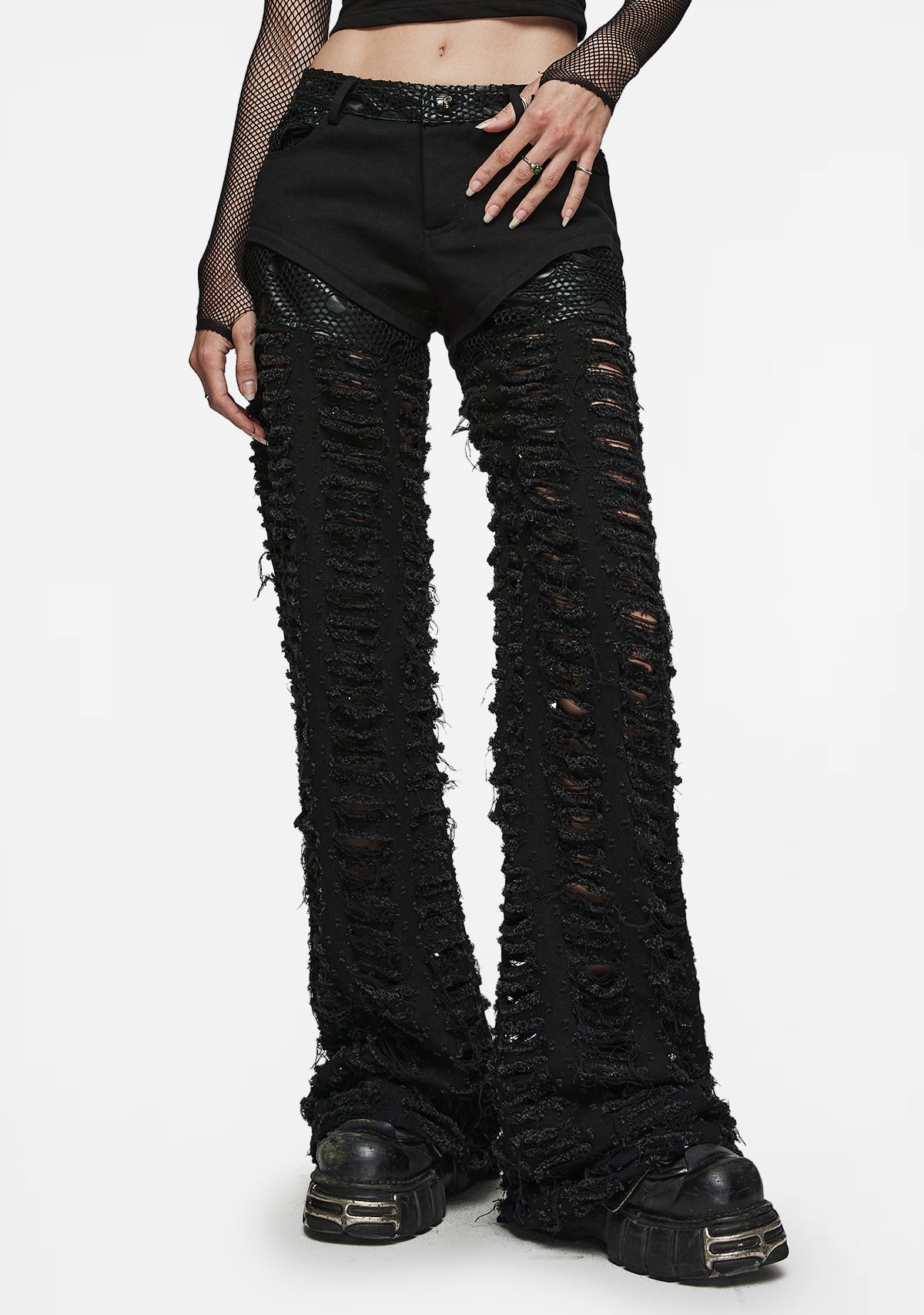 Gothic High-Waisted Lace Adorned Trousers
