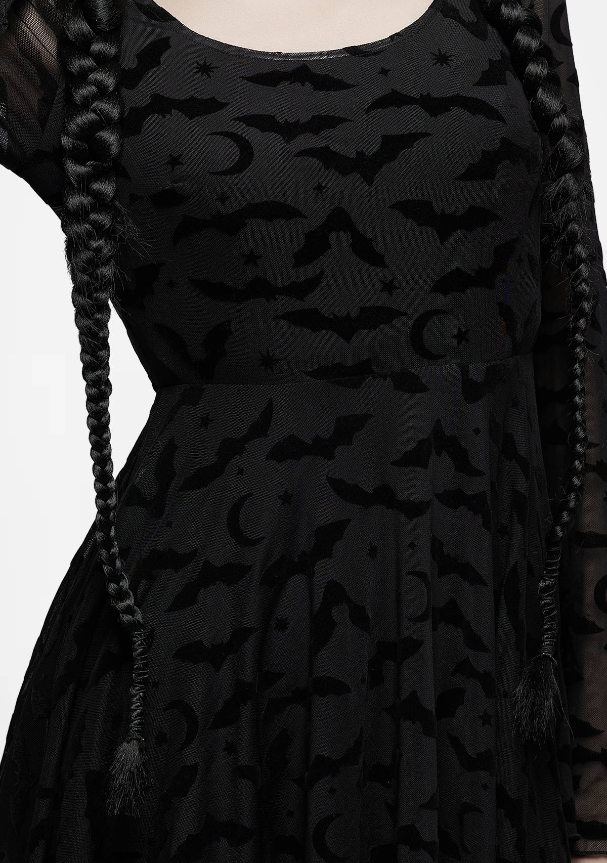 Black Gothic Bat Moon Flocking Mini Dress