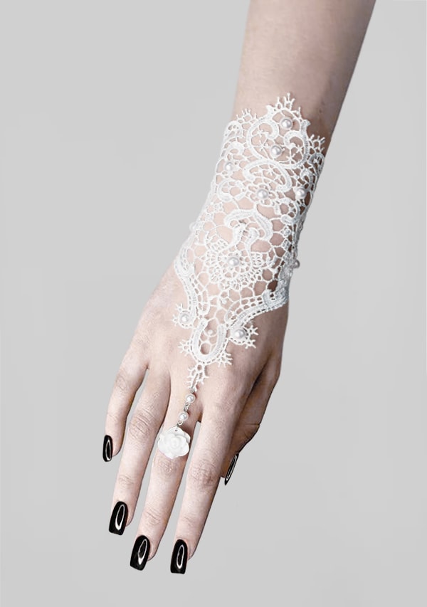 Gothic White Lace Bracelet With Ring