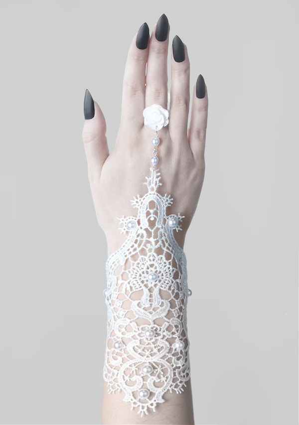 Gothic White Lace Bracelet With Ring
