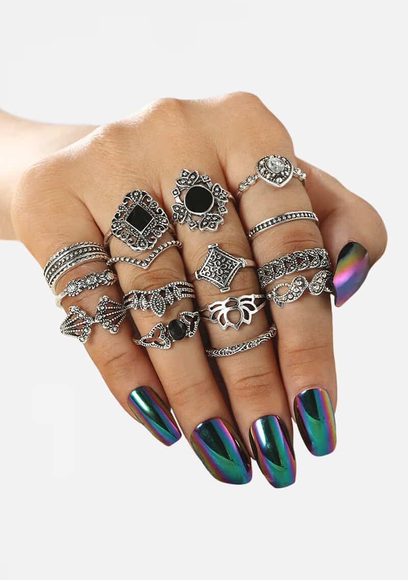 Gothic Antique Silver Ring Set