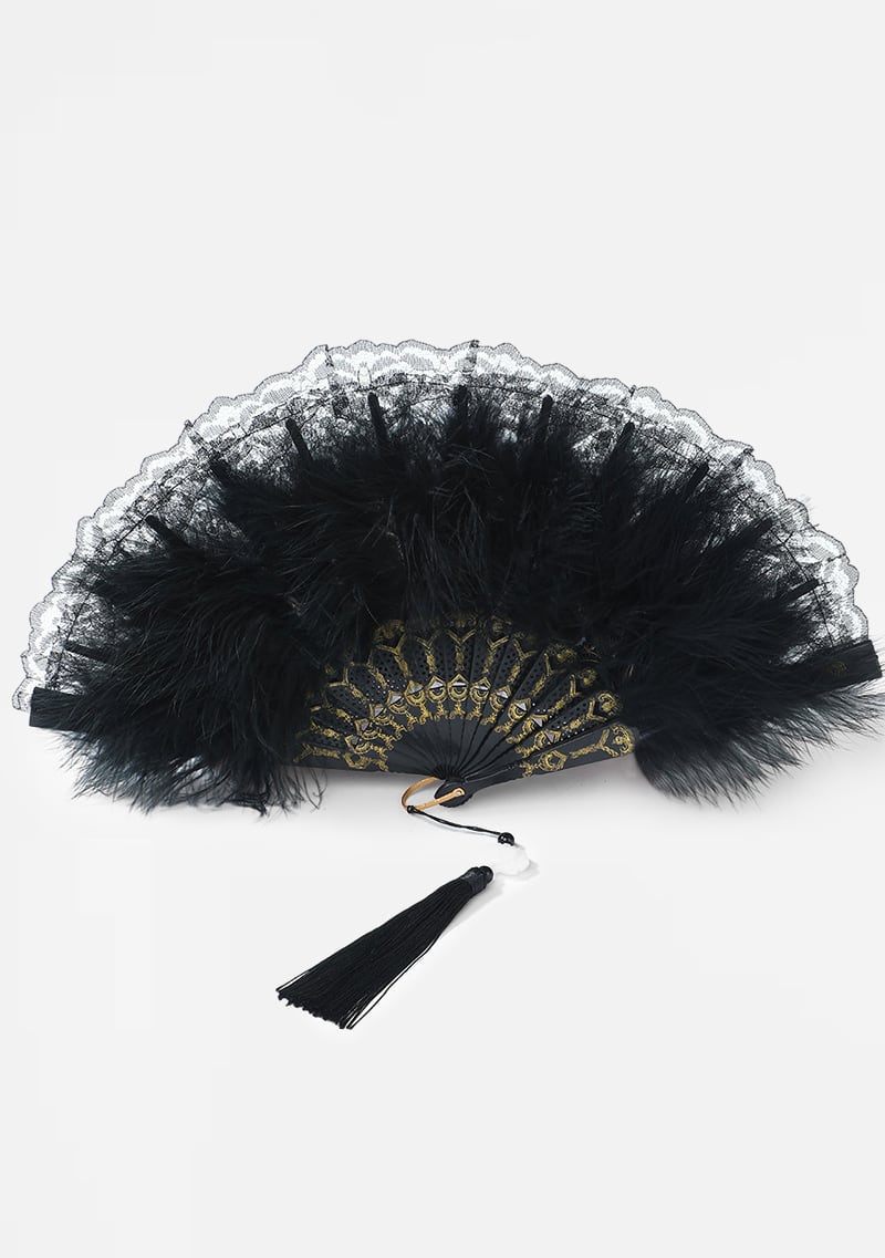 Gothic Feather Folding Fan