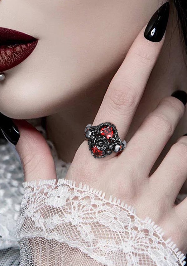 Gothic Death Rose Flower Ring