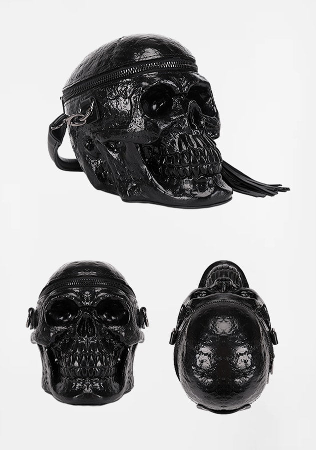 Gothic Black Grave Digger Skull Handbag