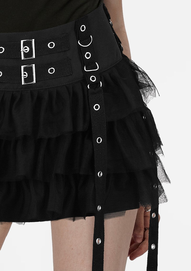 Goth Black Pleated Mini Skirt with Chain