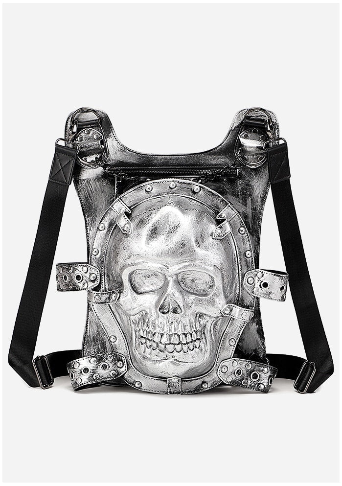 Punk Silver 3D Skull Leather Backpack