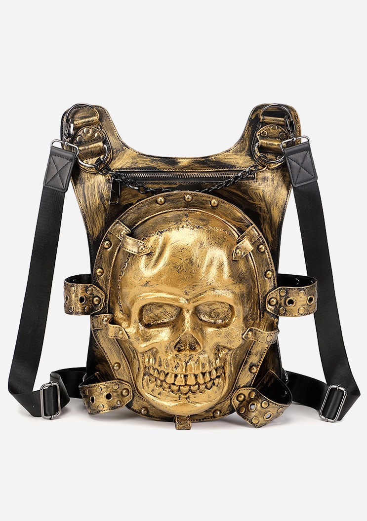Punk Gold 3D Skull Leather Backpack