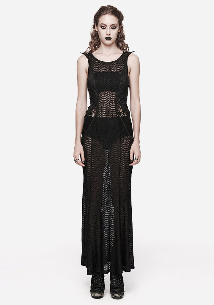 Gothic Elegance Layered Mesh Gown