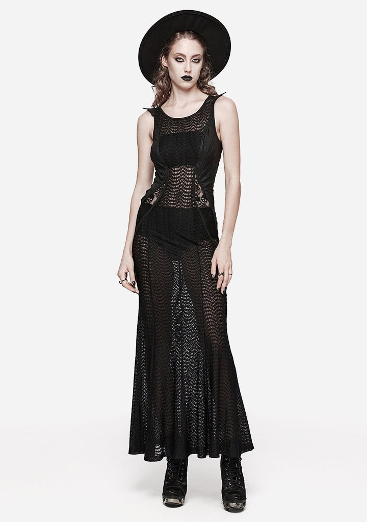 Gothic Elegance Layered Mesh Gown