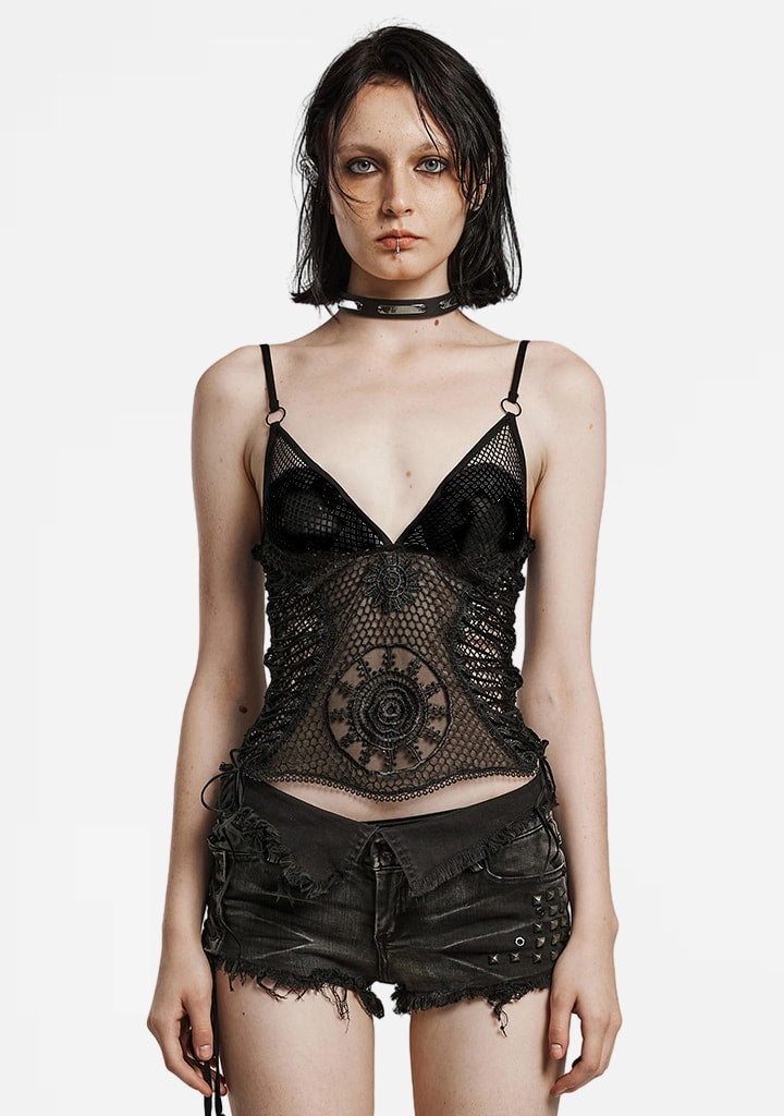 Gothic Sunflower Lace Mesh Camisole