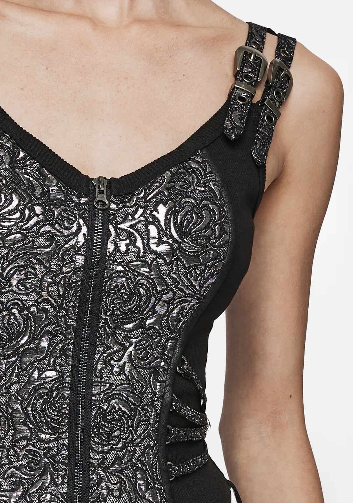 Gothic Floral Printed Buckle Vest