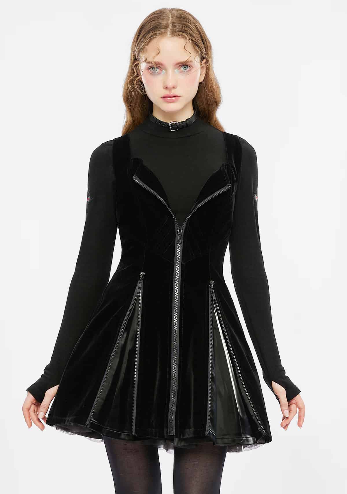 Gothic Techwear Front Zippered Tube Dress